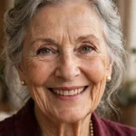 Photo-realistic portrait of Eliza Shaffy as an adult woman, face large and centered, natural warm indoor setting, photographic look