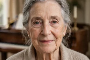 Photo-realistic portrait of Harlene Rosen as a young adult woman in 1950s Brooklyn, face large and centered, photographic look